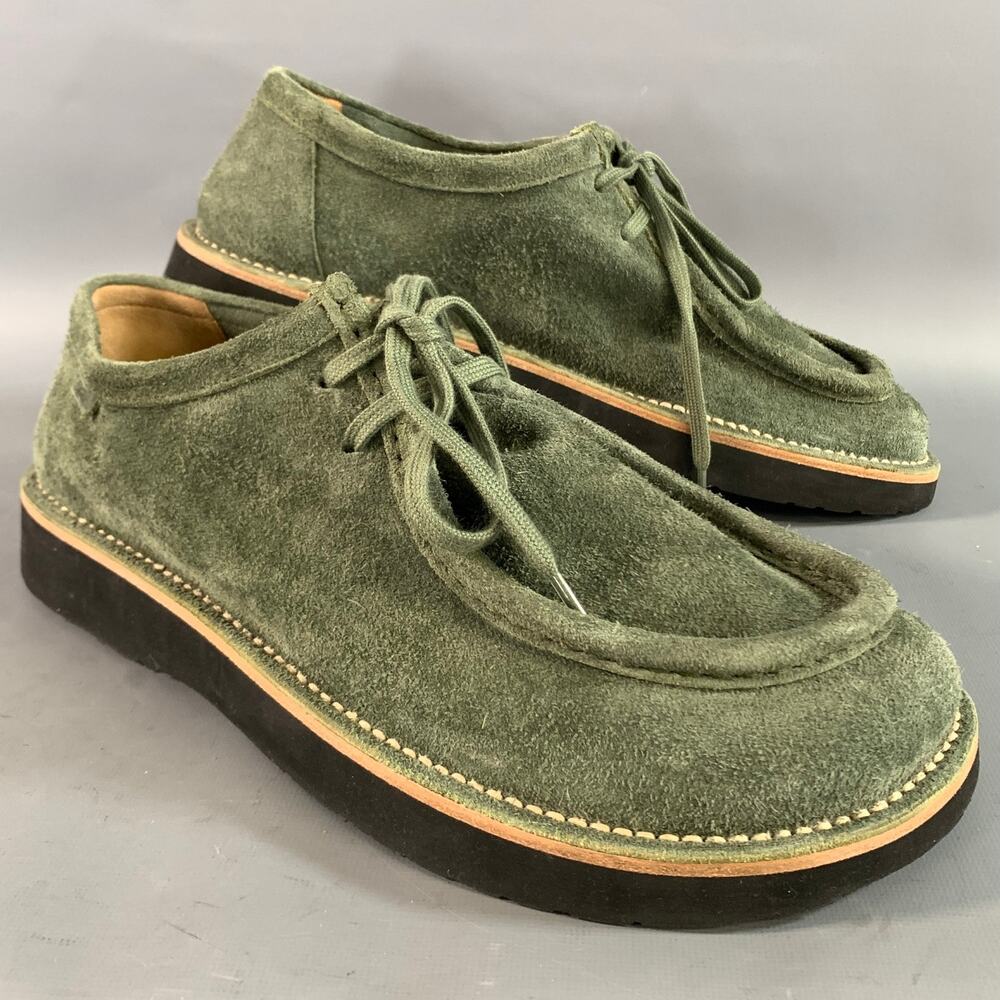 LOEWE Size 12 Green Textured Suede Chukka Lace Up Shoes